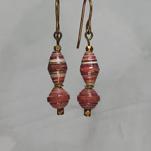 Load image into Gallery viewer, Red Multi-Color Double Stack Paper Bead Earrings - 1-5/8" drop