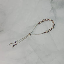 Load image into Gallery viewer, Sheet Music Slider Knot Paper Bead Bracelet w/ purple glass spacer beads & silver music note charm