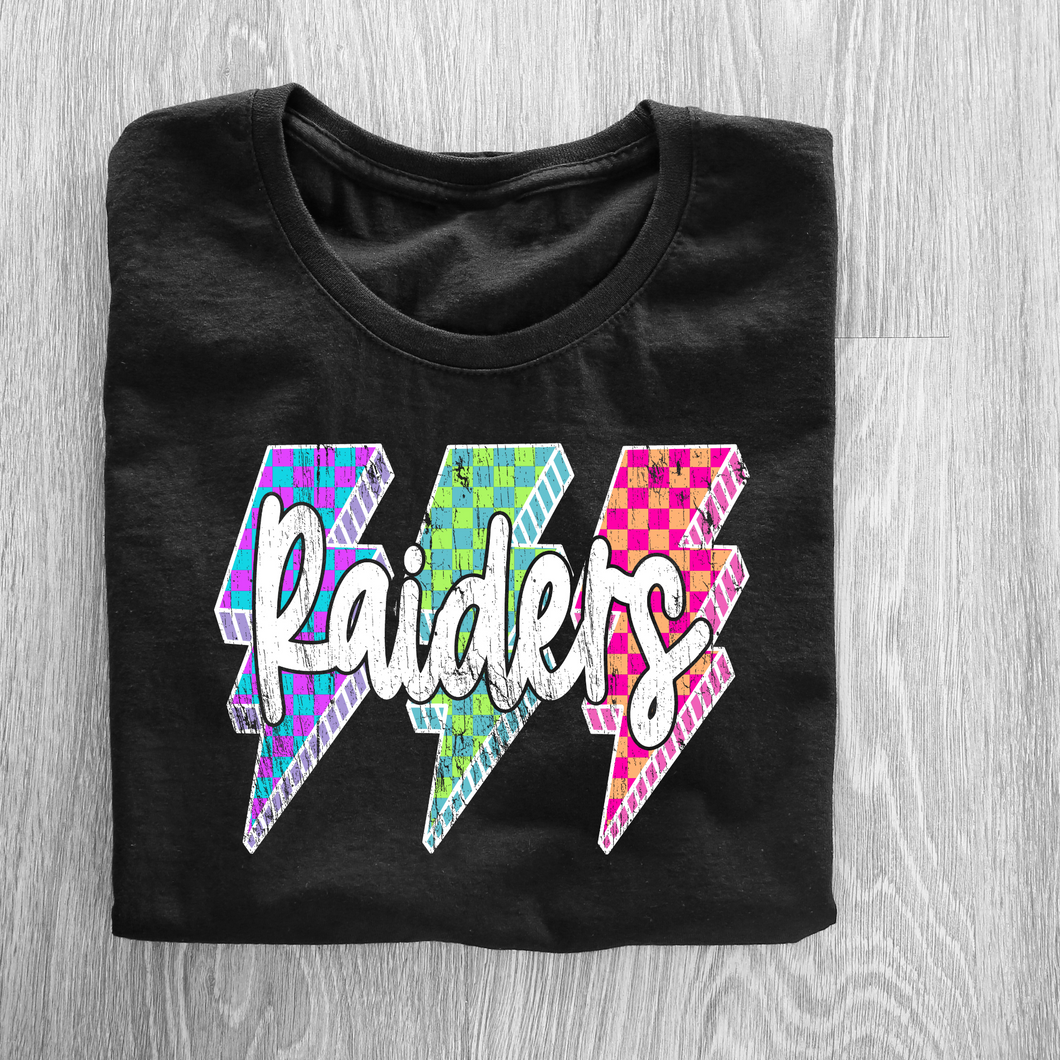 Sykesville Raiders lightning-  tee, long sleeve, hoodie, crewneck-black