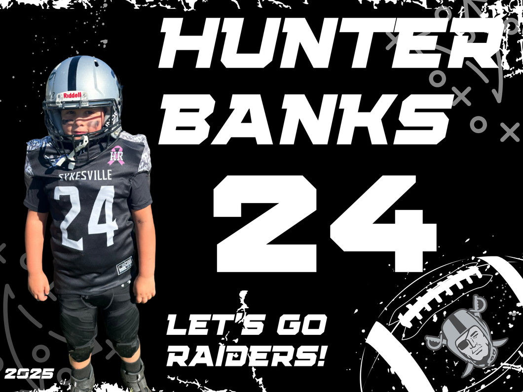 Raiders homecoming sign football and cheer- 24x18 coroplast custom sign-pick up only