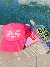 Load image into Gallery viewer, I'm Not Like Other Girls I'm Worse Trucker Hats - Summer Hat: pink/white (due May 29)
