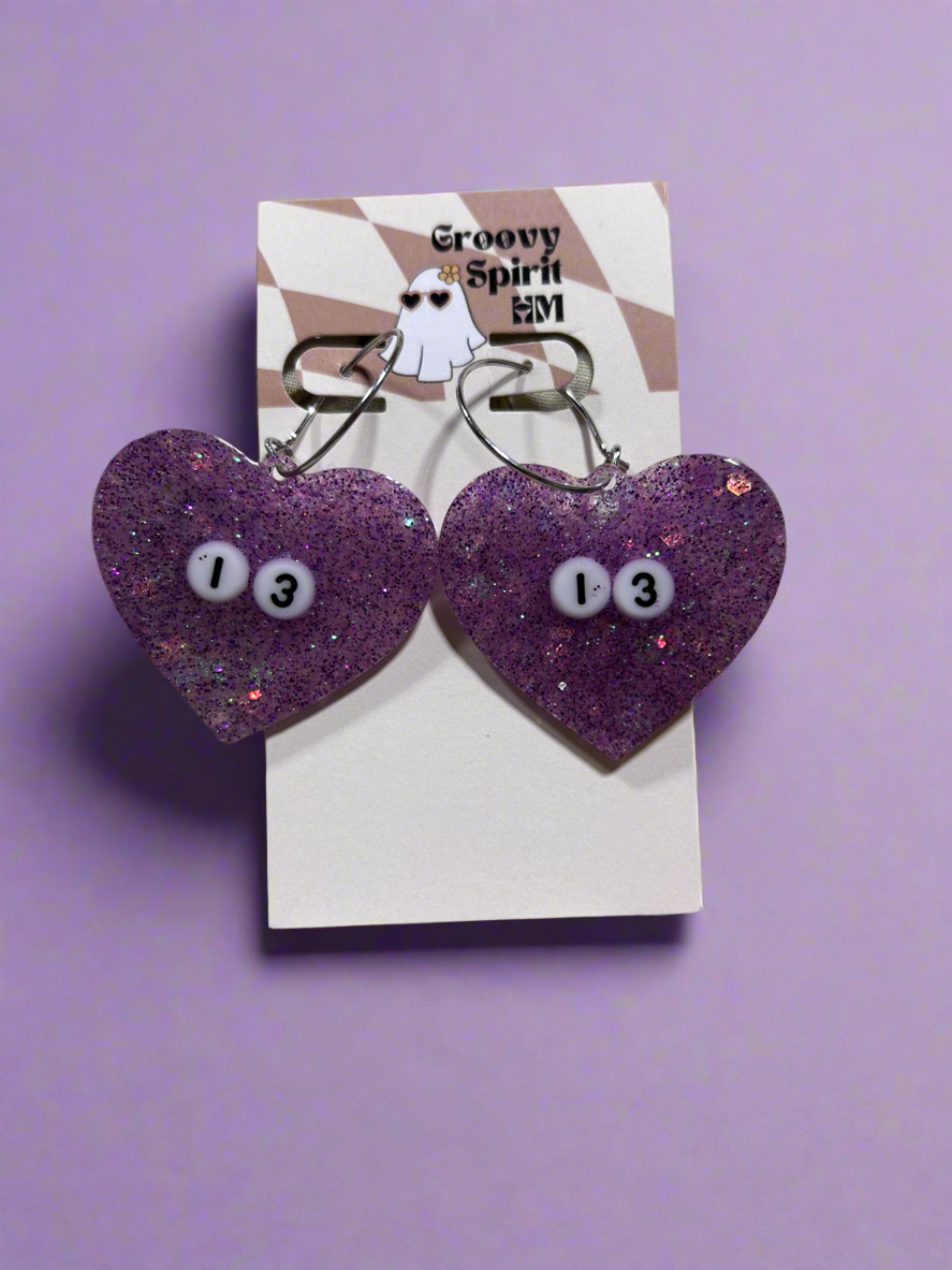 Lucky 13 sparkle heart earrings