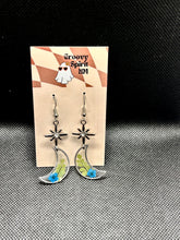 Load image into Gallery viewer, Floral celestial dangle earrings
