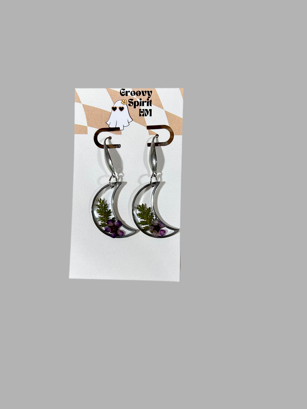 Silver moon floral earrings