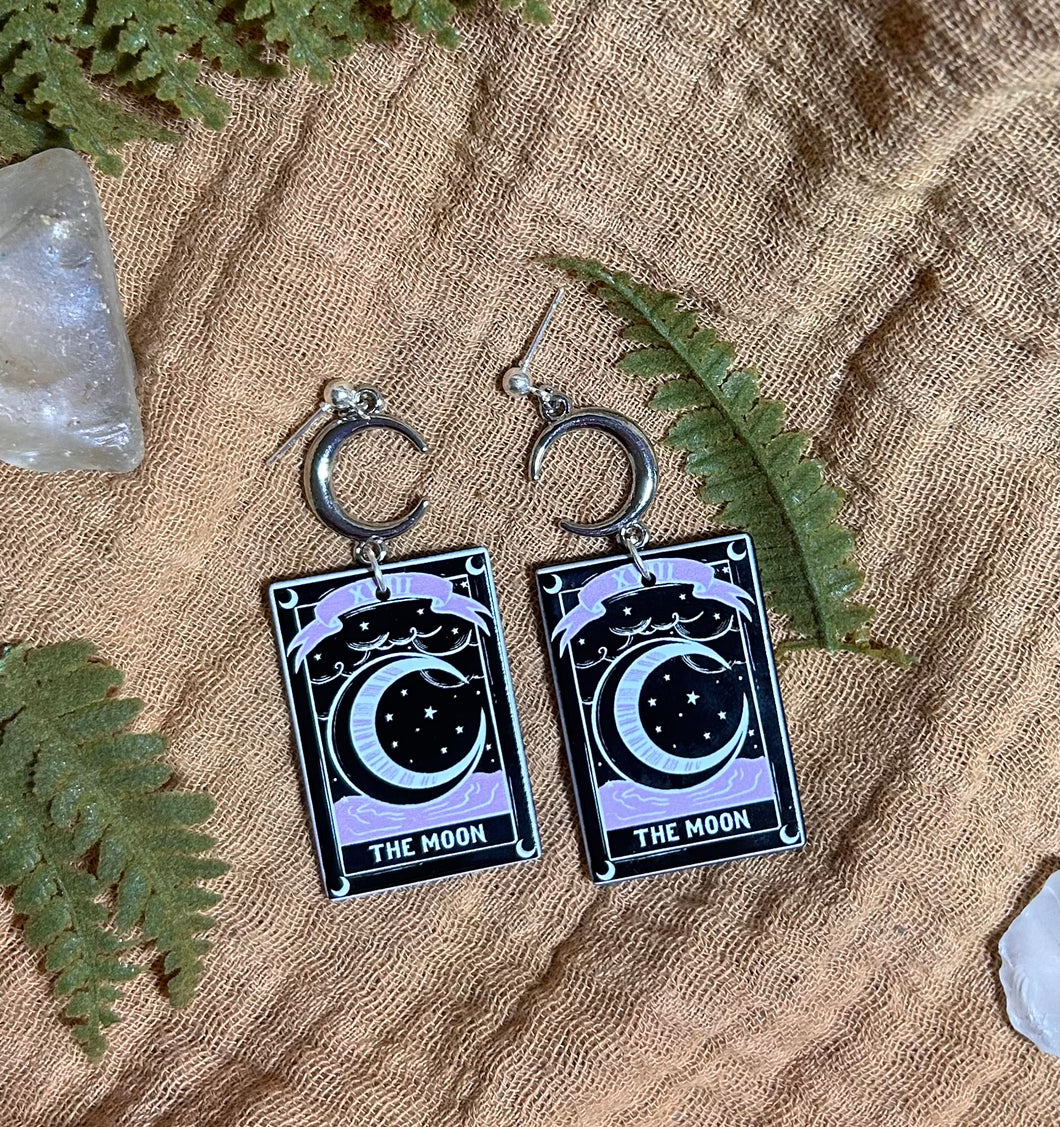 The moon tarot card chandelier stud earrings
