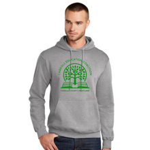 Load image into Gallery viewer, Carroll education coalition- gray hooded sweatshirt with green design
