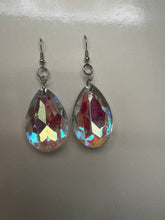 Load image into Gallery viewer, Silver Dangling Earrings with Vintage Glass Rainbow Gems
