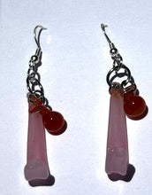 Load image into Gallery viewer, Silver Dangling Earrings with Vintage Glass Petal Charms
