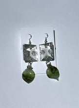 Load image into Gallery viewer, Silver Dangling Earrings with Vintage Glass Gems and Leaf Charms
