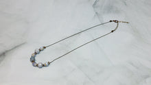Load image into Gallery viewer, Light Blue and Grey Paper Bead Antiqued Brass Tiny Ball Chain Necklace - 17" w/ 2" chain extender
