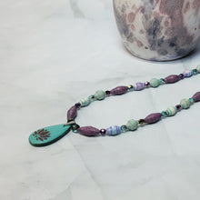 Load image into Gallery viewer, Lotus Flower Teardrop Pendant Paper Bead Necklace - 18" with 2" chain extender
