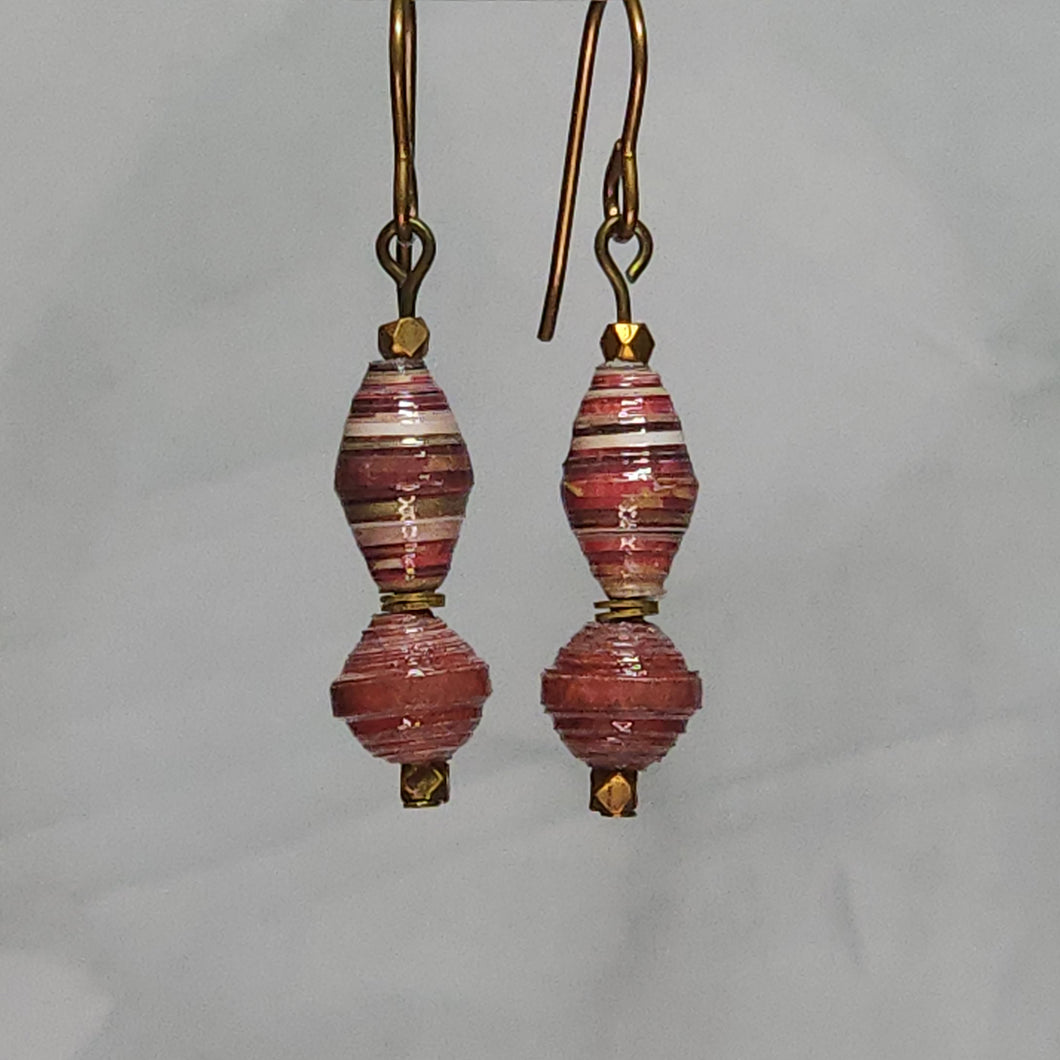 Red Multi-Color Double Stack Paper Bead Earrings - 1-5/8