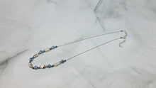 Load image into Gallery viewer, Sheet Music and Blue Paper Bead Silver Plated Ball Chain Necklace - 18" w/ 3" chain extender
