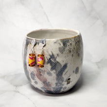 Load image into Gallery viewer, Cheetah Print Pink &amp; Yellow Paper Bead Earrings - 1-1/2" drop
