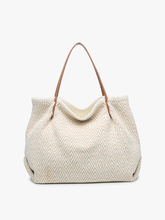 Load image into Gallery viewer, Boho Printed Cotton Tote w/ Zip Top: Beige/White
